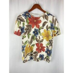 Alfred Dunner Women’s S Grandma Cottagecore Floral Sweater Short Sleeves Ramie